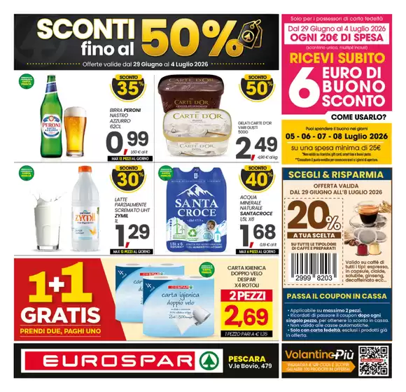 Volantino Eurospar | Sconti fino al 50% | 2026-06-29T00:00:00.000Z - 2026-07-08T00:00:00.000Z