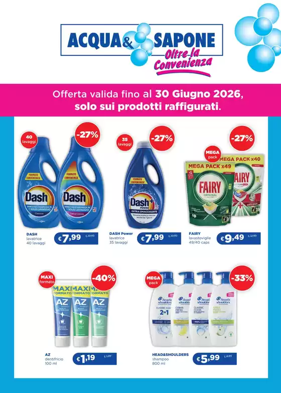Volantino Acqua & Sapone a Fresagrandinaria | Offerta valida fino al 30 giugno 2026, aolo aui prodotti raffigurati | 2026-06-30T00:00:00.000Z - 2026-06-30T00:00:00.000Z