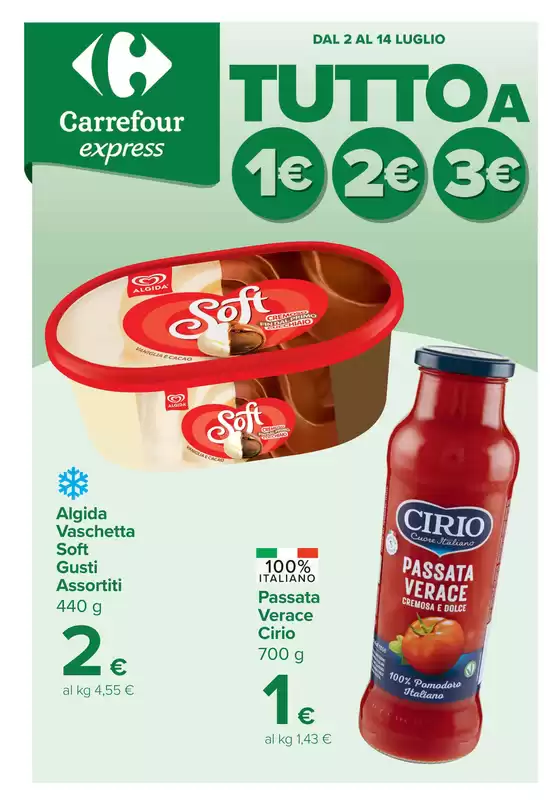 Volantino Carrefour Express | Tutto a 1 2 e 3 euro | 2026-07-02T00:00:00.000Z - 2026-07-14T00:00:00.000Z