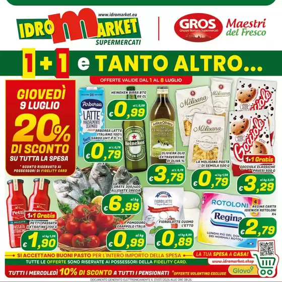 Volantino Idromarket | 1+1 e tanto altro... | 2026-07-01T00:00:00.000Z - 2026-07-09T00:00:00.000Z