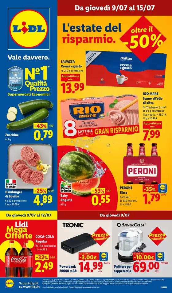 Volantino Lidl | L'estate del risparmio. Oltre il -50% | 2026-07-09T00:00:00.000Z - 2026-07-15T00:00:00.000Z