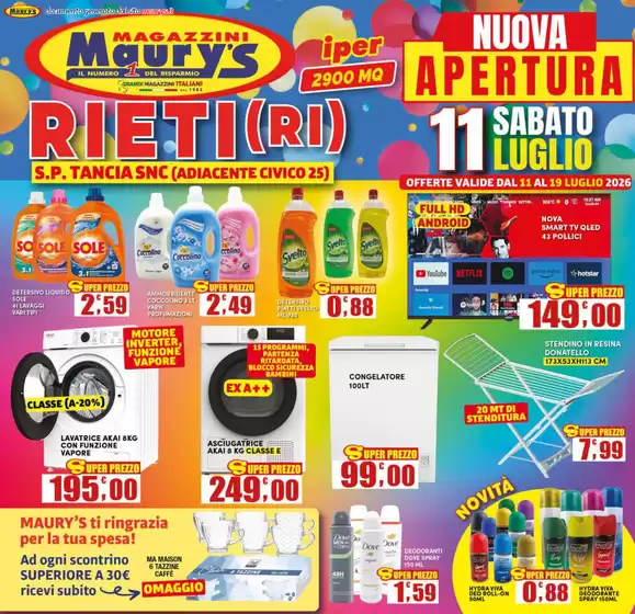 Volantino Maury's | Nuova apertura | 2026-07-11T00:00:00.000Z - 2026-07-19T00:00:00.000Z