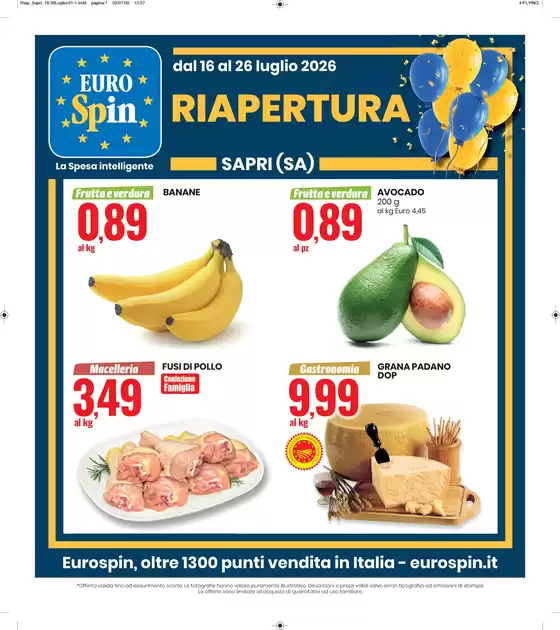 Volantino Eurospin | Riapertura Sapri | 2026-07-16T00:00:00.000Z - 2026-07-26T00:00:00.000Z