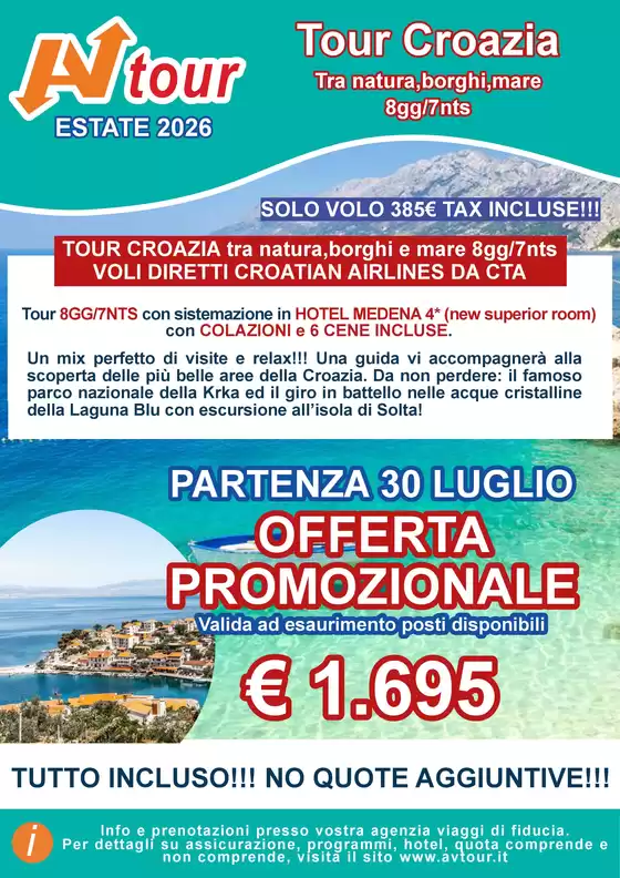 Volantino Av Tour a Ghisalba | Tour Croazia partenza 30 luglio | 2026-07-30T00:00:00.000Z - 2026-07-30T00:00:00.000Z
