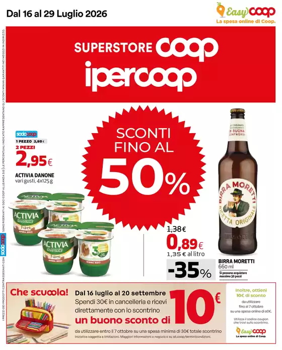 Volantino Superstore Coop | Sconti fino al 50% | 2026-07-16T00:00:00.000Z - 2026-07-29T00:00:00.000Z