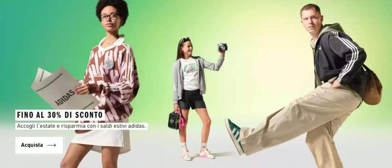 Volantino Adidas a Torricella Sicura | Fino al 30% di sconto | 2026-07-16T00:00:00.000Z - 2026-07-31T00:00:00.000Z