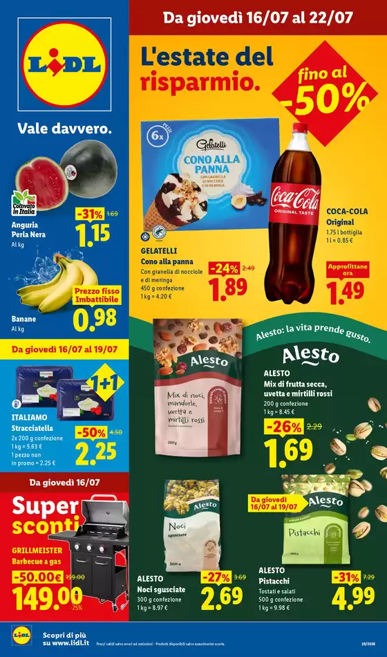 Volantino Lidl | L'estate del risparmio. Fino al -50% | 2026-07-16T00:00:00.000Z - 2026-07-26T00:00:00.000Z