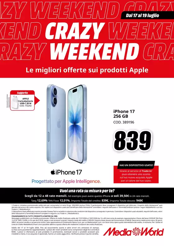 Volantino MediaWorld | Crazy weekend | 2026-07-17T00:00:00.000Z - 2026-07-19T00:00:00.000Z
