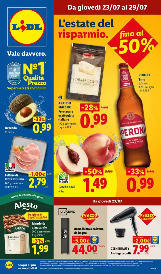 Volantino Lidl | L'estate del risparmio. Fino al -50%!! | 2026-07-23T00:00:00.000Z - 2026-07-29T00:00:00.000Z