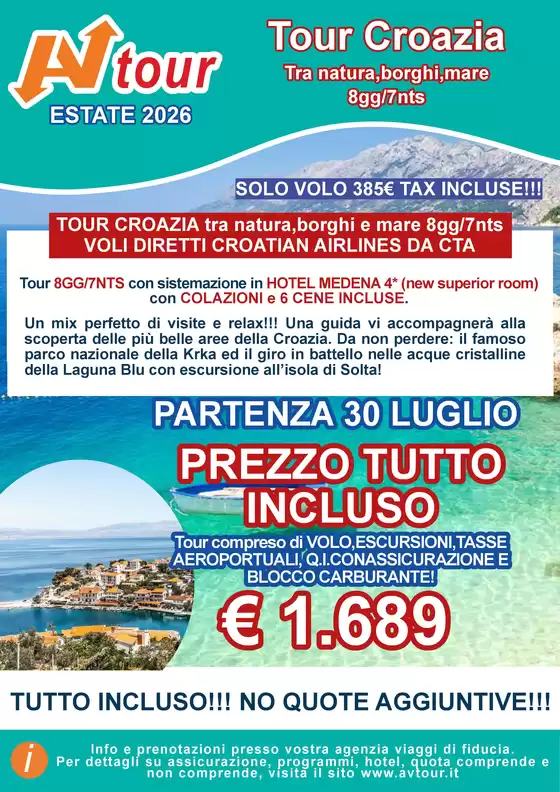 Volantino Av Tour a Oniferi | Tour Croazia | 2026-07-20T00:00:00.000Z - 2026-07-30T00:00:00.000Z
