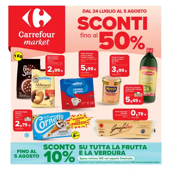 Volantino Carrefour Market | Sconti fino al 50% | 2026-07-24T00:00:00.000Z - 2026-08-05T00:00:00.000Z