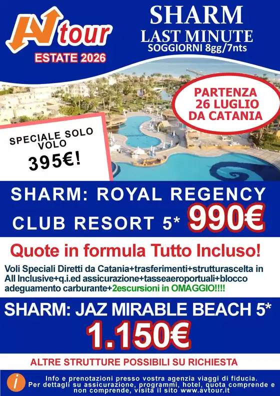 Volantino Av Tour a Ranzo | OFFERTA SHARM ROYAL REGENCY PARTENZO 26 LUGLIO | 2026-07-22T00:00:00.000Z - 2026-07-26T00:00:00.000Z