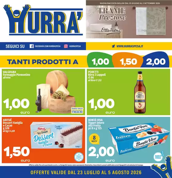 Volantino Hurrà Discount | Tanti prodotti a 1,00 1,50 2,00 | 2026-06-25T00:00:00.000Z - 2026-09-02T00:00:00.000Z