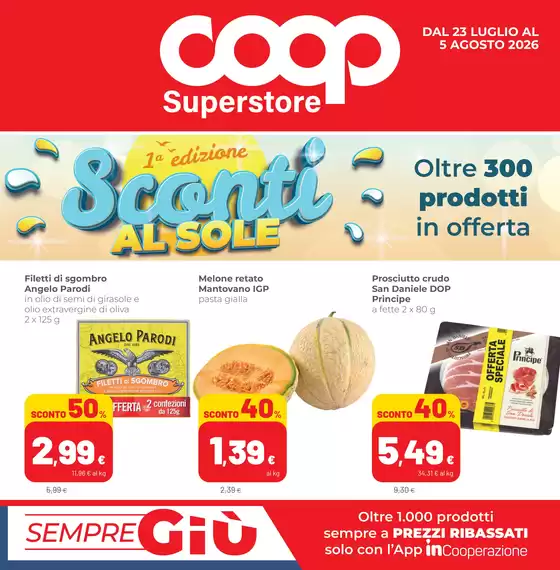 Volantino Superstore Coop | Sconti al sole | 2026-07-23T00:00:00.000Z - 2026-08-05T00:00:00.000Z