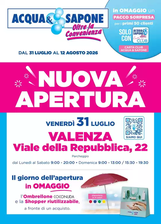 Volantino Acqua & Sapone | Nuova apertura | 2026-07-31T00:00:00.000Z - 2026-08-12T00:00:00.000Z