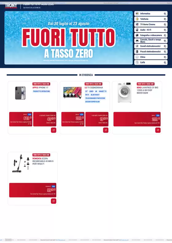 Volantino Trony a Pescantina | TRONY - VOLANTINO - Informatica TV Telefonia e Elettrodomestici online | 2026-06-25T00:00:00.000Z - 2026-07-29T00:00:00.000Z
