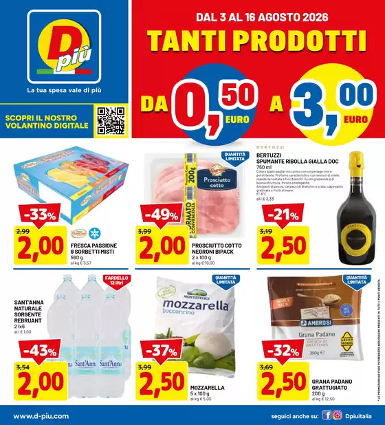 Volantino Dpiu | Tanti prodotti da 0.50€ a 3.00€ | 2026-08-03T00:00:00.000Z - 2026-08-16T00:00:00.000Z