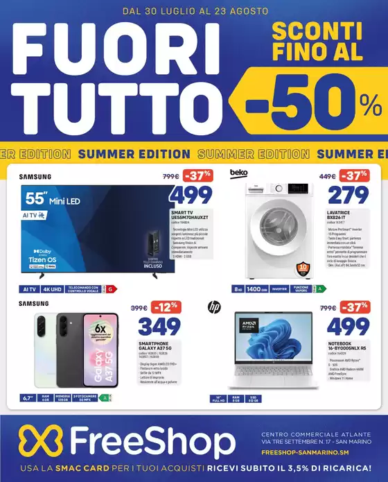 Volantino Freeshop | Sconti fino al -50% | 2026-07-30T00:00:00.000Z - 2026-08-23T00:00:00.000Z