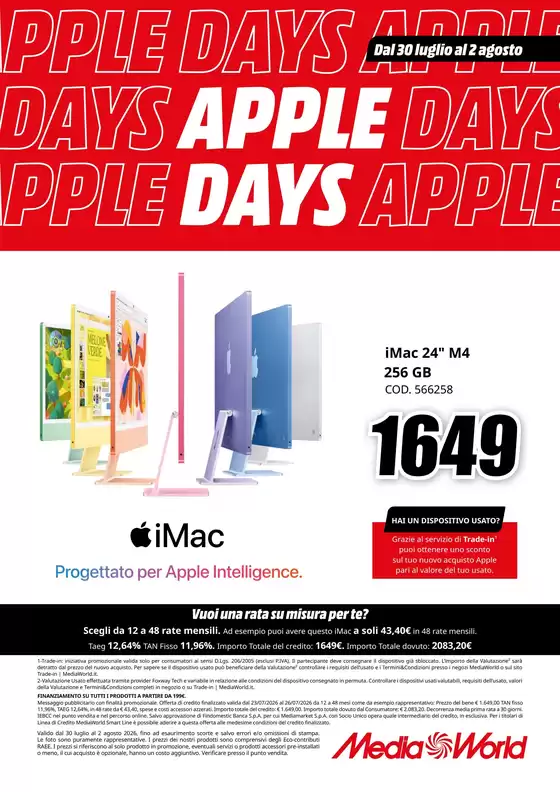 Volantino MediaWorld | Apple days | 2026-07-30T00:00:00.000Z - 2026-08-02T00:00:00.000Z