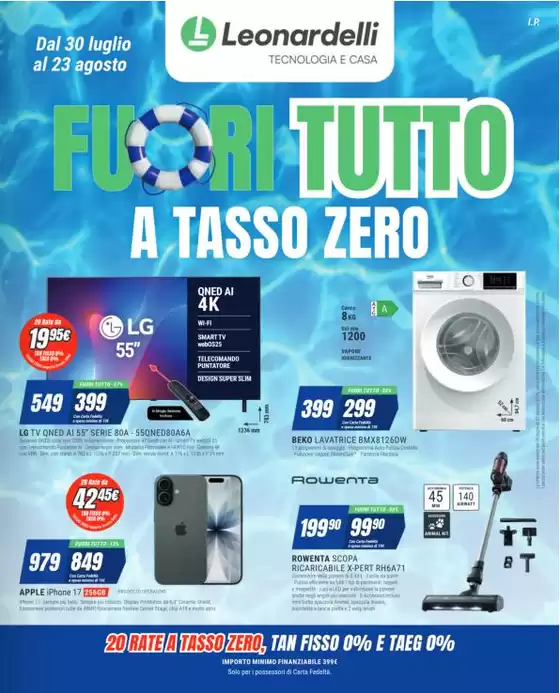 Volantino Leonardelli a Alatri | Fuori tutto a tasso zero | 2026-07-30T00:00:00.000Z - 2026-08-23T00:00:00.000Z