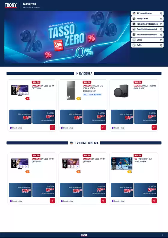 Volantino Trony | Tasso zero | 2026-07-30T00:00:00.000Z - 2026-08-23T00:00:00.000Z