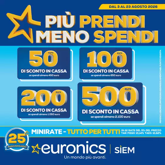 Volantino Euronics a Gussola | Più prendi, meno spendi | 2026-08-03T00:00:00.000Z - 2026-08-23T00:00:00.000Z