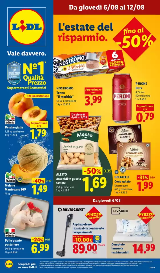 Volantino Lidl | L'estate del risparmio. Fino al -50%! | 2026-08-06T00:00:00.000Z - 2026-08-12T00:00:00.000Z