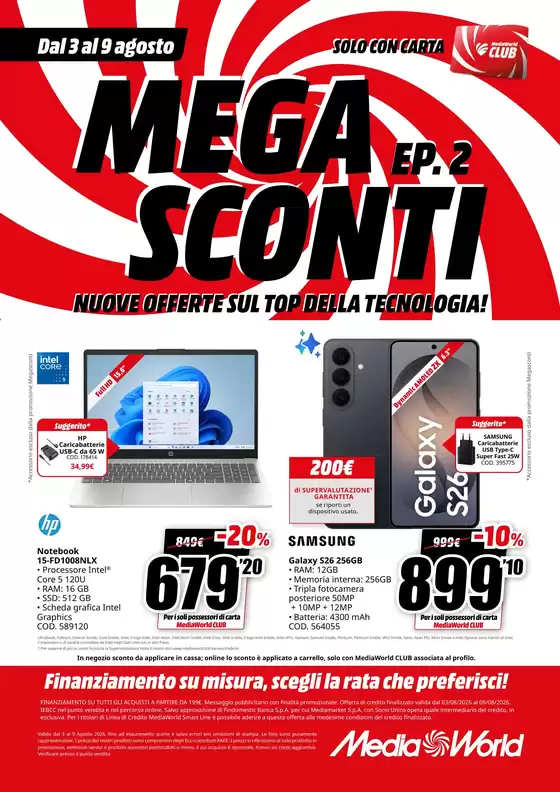 Volantino MediaWorld a Torre Annunziata | Mega sconti ep.2 | 2026-08-03T00:00:00.000Z - 2026-08-09T00:00:00.000Z