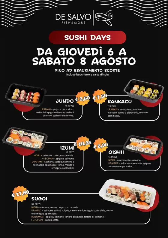 Volantino Pescheria De Salvo | Sushi days | 2026-08-06T00:00:00.000Z - 2026-08-08T00:00:00.000Z