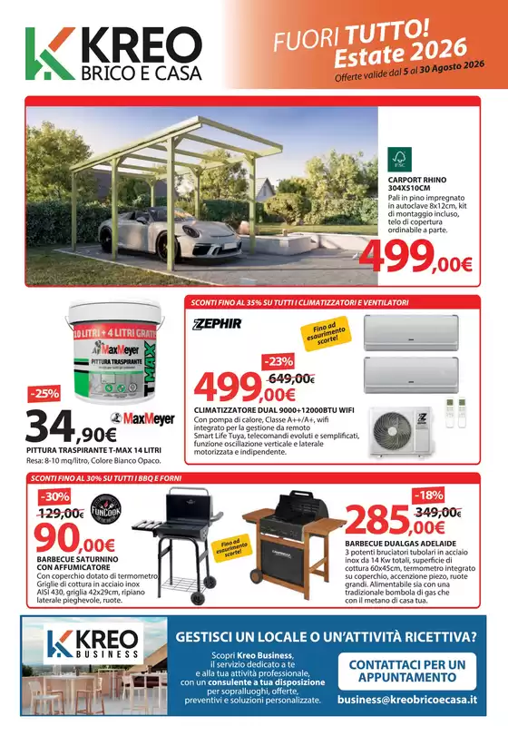 Volantino Kreo Brico e Casa | Fuori tutto! Estate 2026 | 2026-08-05T00:00:00.000Z - 2026-08-30T00:00:00.000Z