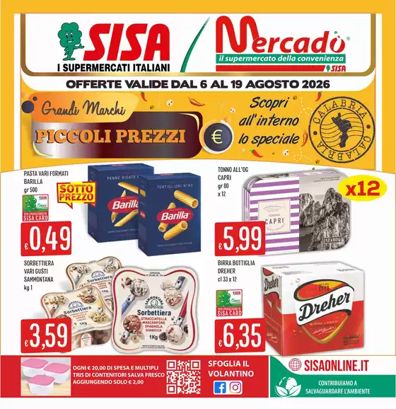 Volantino IperSisa | Grandi marchi piccoli prezzi  | 2026-08-06T00:00:00.000Z - 2026-08-19T00:00:00.000Z