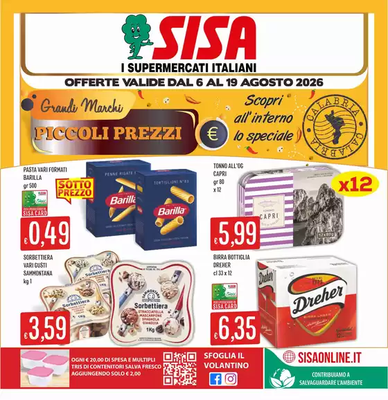 Volantino Sisa | Grandi Marchi Piccoli Prezzi | 2026-08-06T00:00:00.000Z - 2026-08-19T00:00:00.000Z