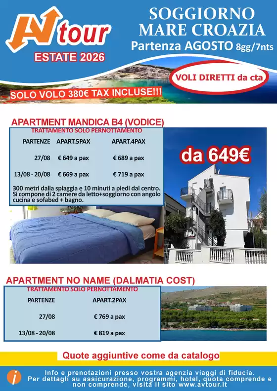 Volantino Av Tour a Bossico | PROMO APPARTAMENTI CROAZIA | 2026-08-13T00:00:00.000Z - 2026-08-27T00:00:00.000Z