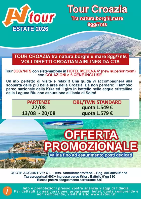 Volantino Av Tour a Bossico | Tour Croazia | 2026-08-13T00:00:00.000Z - 2026-08-27T00:00:00.000Z