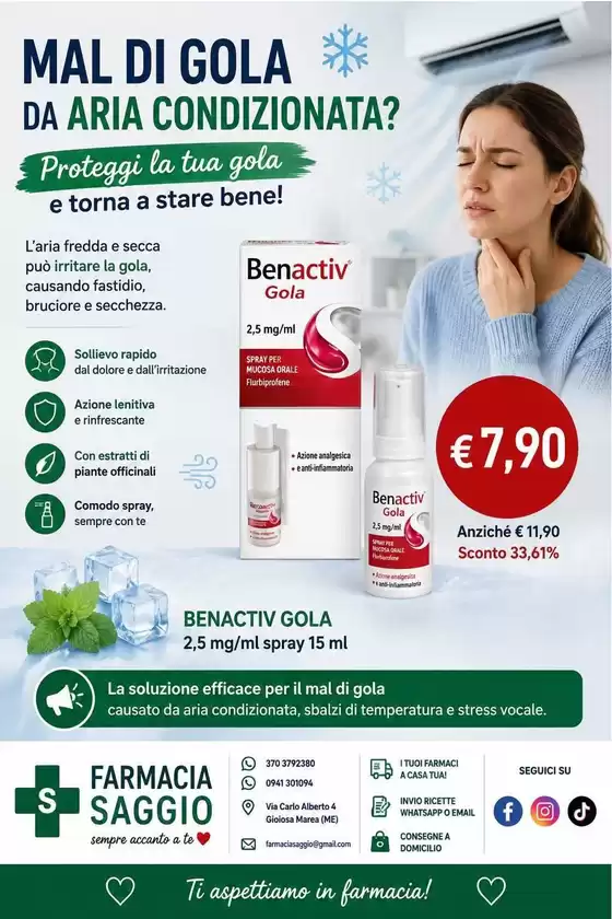Volantino Farmacia Saggio | Mal di gola da aria condizionata? | 2026-08-07T00:00:00.000Z - 2026-08-16T00:00:00.000Z