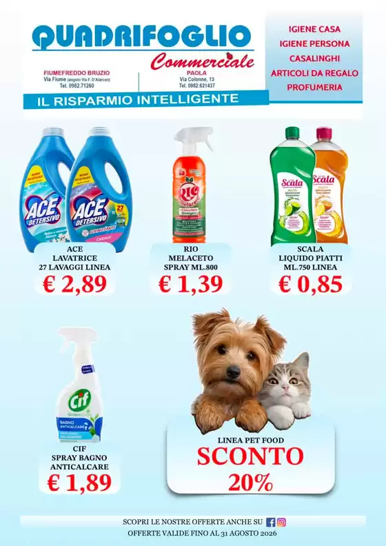 Volantino Quadrifoglio Commerciale a Novara | Il risparmio intelligente | 2026-08-10T00:00:00.000Z - 2026-08-31T00:00:00.000Z