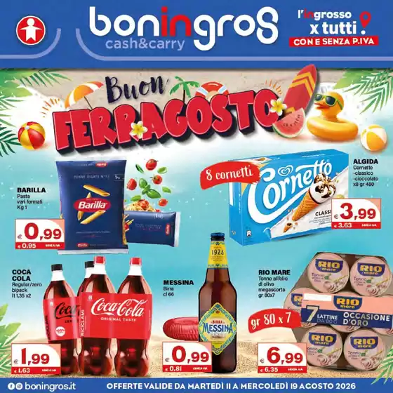 Volantino Boningros Cash and Carry | Buon ferragosto | 2026-08-11T00:00:00.000Z - 2026-08-19T00:00:00.000Z