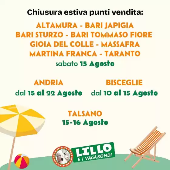 Volantino Lillo e i Vagabondi | Offerte Lillo e i vagabondi | 2026-08-10T00:00:00.000Z - 2026-08-22T00:00:00.000Z