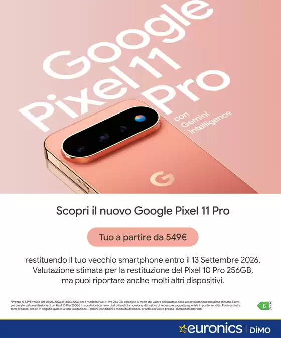 Volantino Euronics a Dolianova | Pixel 11 Pro | 2026-08-20T00:00:00.000Z - 2026-09-03T00:00:00.000Z