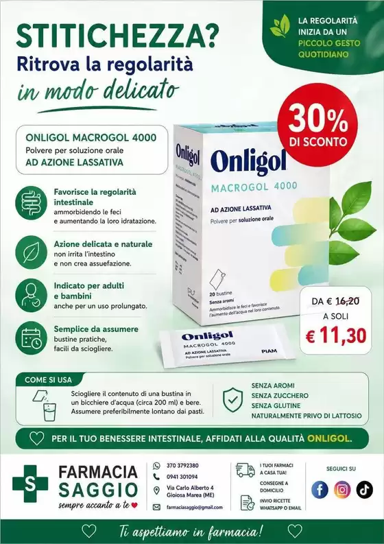 Volantino Farmacia Saggio a Melegnano | 30% di sconto | 2026-08-14T00:00:00.000Z - 2026-08-16T00:00:00.000Z