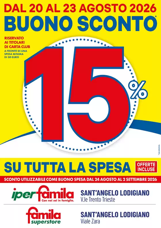 Volantino Iperfamila | BUONO SCONTO 15% | 2026-08-20T00:00:00.000Z - 2026-08-23T00:00:00.000Z