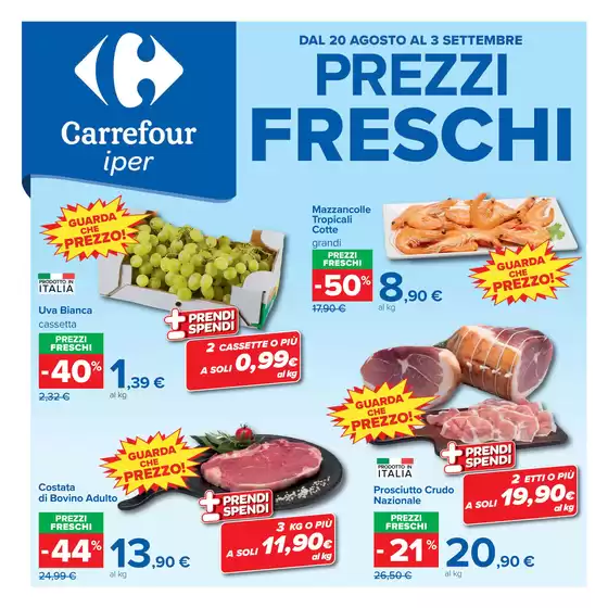 Volantino Carrefour Ipermercati a Baselga di Pinè | Prezzi Freschi | 2026-08-20T00:00:00.000Z - 2026-09-03T00:00:00.000Z