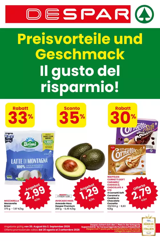 Volantino Despar a Santa Maria a Monte | Il gusto del risparmio! | 2026-08-20T00:00:00.000Z - 2026-09-02T00:00:00.000Z