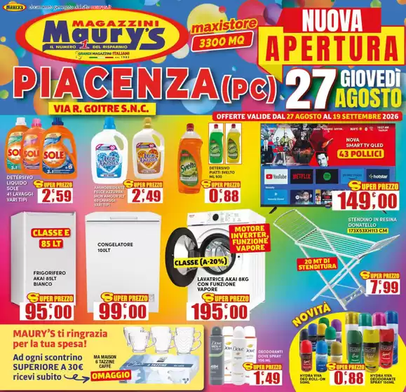 Volantino Maury's | Nuova apertura | 2026-08-27T00:00:00.000Z - 2026-09-19T00:00:00.000Z