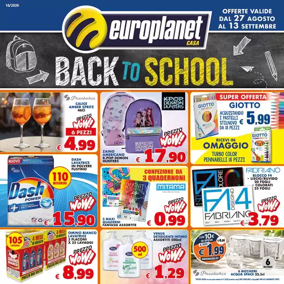 Volantino Europlanet Casa | Back to school | 2026-08-27T00:00:00.000Z - 2026-09-13T00:00:00.000Z