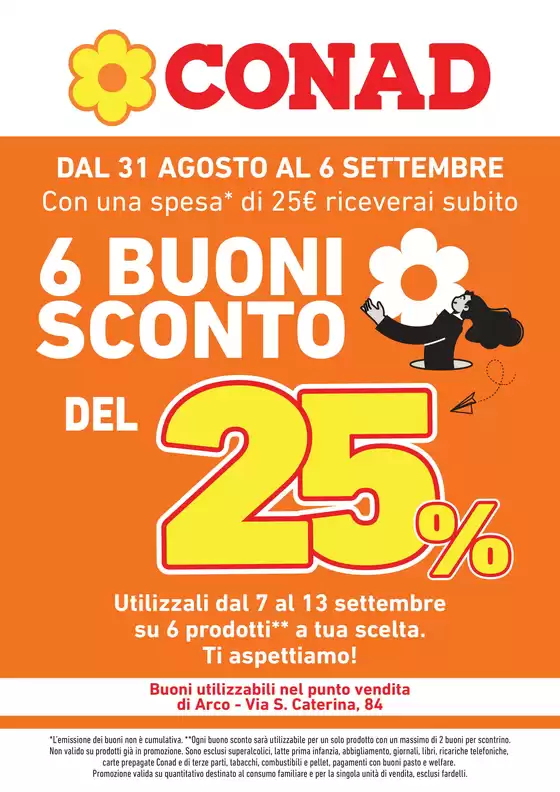 Volantino Conad a Trento | 6 buoni sconto del 25% | 2026-08-31T00:00:00.000Z - 2026-09-06T00:00:00.000Z