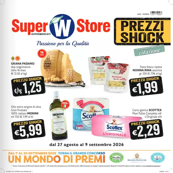 Volantino Super W a Feroleto della Chiesa | Prezzi shock | 2026-08-27T00:00:00.000Z - 2026-09-30T00:00:00.000Z