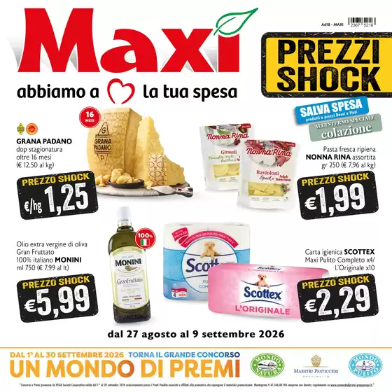 Volantino Maxì | Prezzi shock | 2026-08-27T00:00:00.000Z - 2026-09-09T00:00:00.000Z