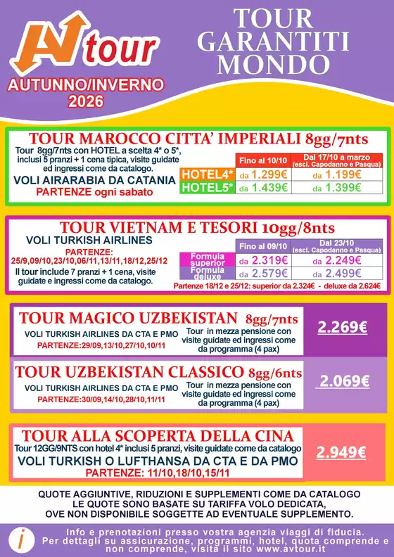 Volantino Av Tour a Comezzano-Cizzago | OFFERTE TOUR GARANTITI MONDO | 2026-09-22T00:00:00.000Z - 2027-03-31T00:00:00.000Z