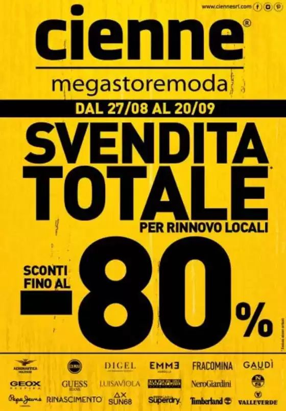 Volantino Cienne Megastore Moda | Svendita totale | 2026-08-27T00:00:00.000Z - 2026-09-20T00:00:00.000Z